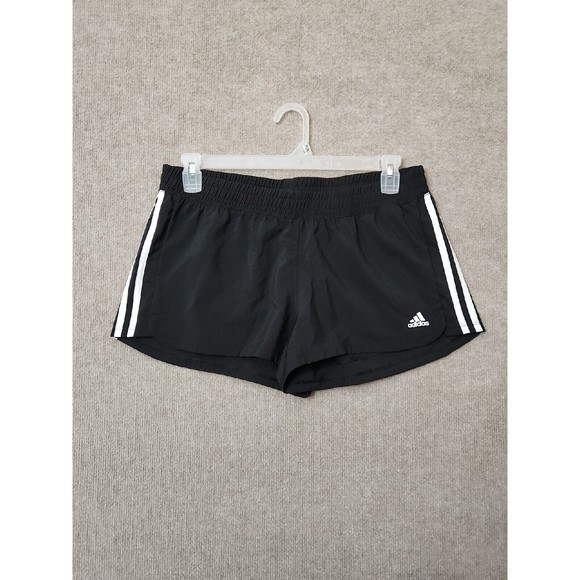 Adidas Pacer 3 Stripes Woven Shorts Women L Black White Lightweight Athletic NEW - Picture 1 of 9